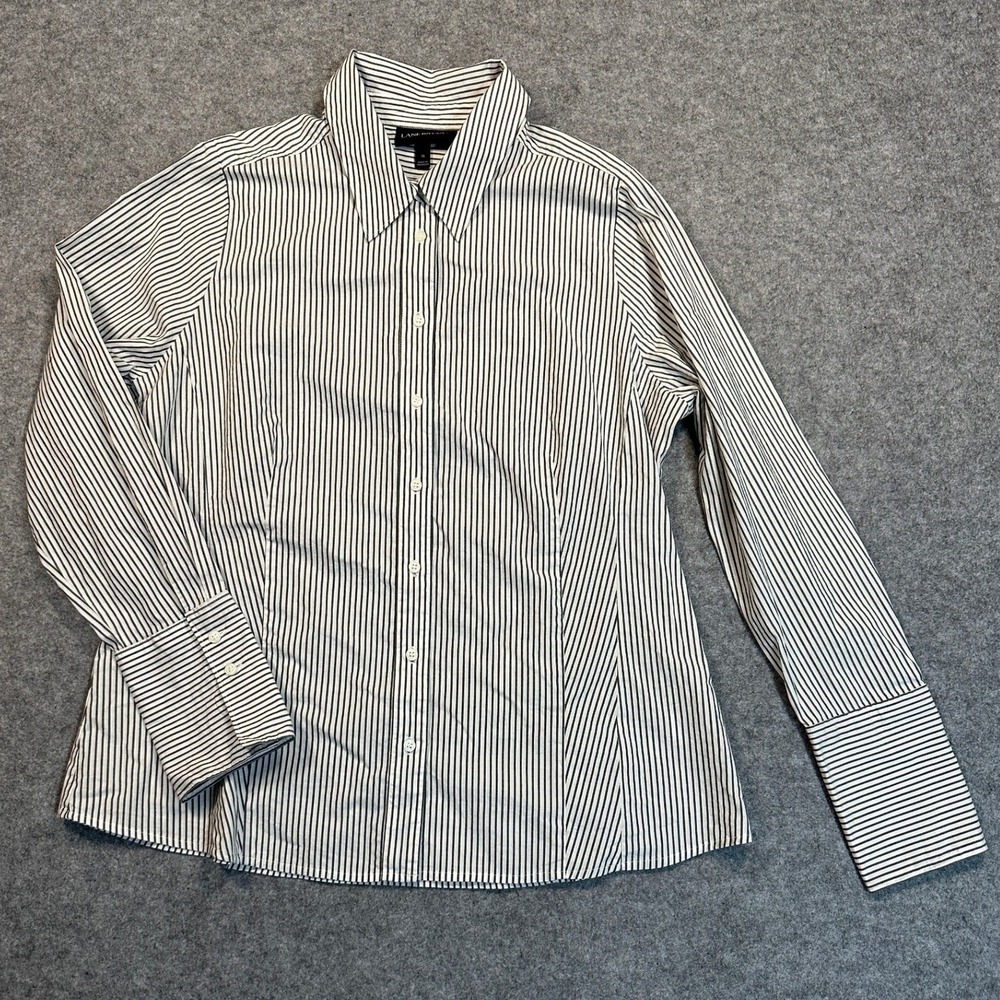 Lane Bryant Striped Button Down Shirt 16 Black White Cotton Blend